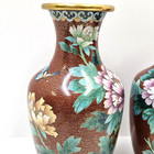 Vintage Pair 9  Cloisonne Mantle Vases Golden Clouds Butterfly Flowers  2 Set