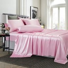 Treely 6 Piece Queen Size Pink Satin Sheet Set With Deep Pocket  Fitted Sheet   