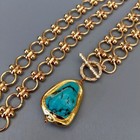 22x28mm  Blue Turquoise Pendant  Gold Plated Chain Chokers Necklace