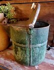 Early Primitive Tin Batter Pail Original Old Green Paint Porcelain Knob Metal 