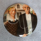 Large Vintage Antique Ceramic Artisan Button American Gothic By Grant Wood