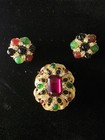    vintage Ciner Brooch Earrings Set Mughal Jewels Of India Gold Tone Cabochon   