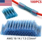 100pcs Blue Heat Shrink Butt Wire Connectors Crimp Terminals Awg 16-14 Gauge Us