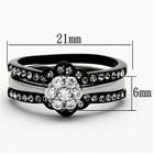 New Stainless Steel Black Aaa Cz Cluster 3-piece Wedding Ring Set Sizes 5-10