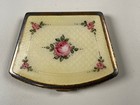 Rose Guilloche Enamel Compact 2 Compartments Powder Blush Fan-shaped Vintage