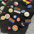 Vintage 90s Wilsons Black Vest Xl W  Lgbtq Pride Activist Button Pin Lot