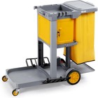 Housekeeping Janitorial Cart With Locker wheeled With Yellow Vinyl Bag For Store