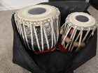Maharaja Tabla Drum Set- Chromed Brass Bayan  Dayan  Blue Cushions cover  Hammer