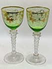Pair Antique Vintage Glass Wine Glasses Bohemian Czech Moser Twisted Stem