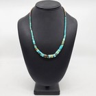Vintage Native American Turquoise   Assorted Stone Heishi Necklace Silver Beads