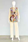 World Knits 60s Wool Rainbow Patchwork Bell Bottom Trouser Suit Set Ensemble Xl