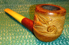 Antique Tsuge Smoking Estate Pipe Billiard Sculptured Hand Carved  5 5 8  Japan