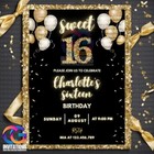 Editable Sweet 16 Birthday Party Invitation  Golden And Black Color Invitation