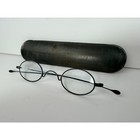 Antique Oval Wire Rim Spectacles Vintage Eyeglasses With Embossed Metal Case B2