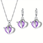 Purple Heart Crystal Earrings Necklace Set Jewelry Necklace Women Fashion Gift