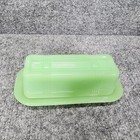 Tablecraft Tpc Green Jadeite Glass Butter Dish Criss Cross Retro Style Design