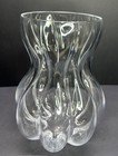Vtg Stunning Clear Glass Blown Decorative Floral Vase Ribbed 10  Tall 5  Dia