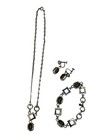 Vintage Amco Sterling Silver Necklace Bracelet Earrings Set Green Glass Art Deco