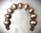 Beautiful Antique Vintage Silver Sardonyx Shell Cameo Portrait Panel Bracelet 