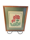 Vintage Geraniums Cross Stitch Matted Framed Picture Art Decor 15    By 12    Euc