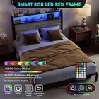 Bed Frame Full queen king Size With 2-tier Storage And Led Lights Headboard