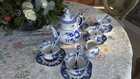 16 Piece Vintage Gzhel Russian Ceramic Blue   White Tea Set Hand Painted Signed