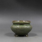 2 95  Chinese Song Longquan Kiln Crackle Porcelain Censer Tripod Incense Burner