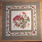 Vintage New 90s Handkerchief Bandana Tea Towel 21  Mushroom Fungus Farmhouse B17