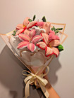 Handmade Lily Pipe Cleaner Flower Bundle Bouquet  Pink And White Great For Gift