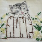 Vtg Kittens On Fence Embroidered Pillowcase Pair Queen 19x30 Cat Lover Cottage