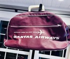 Vintage Qantas Airways Round The World Airline Bag W Original Luggage Tag