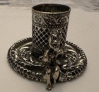 Vintage Ornate Gold Tone Metal Filigree Cherub Single Tube Lipstick Holder