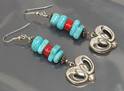 Vintage Sterling Silver Zuni Dangle Turquoise Pierced Earrings