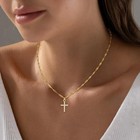 18k Real Gold Plated Stainless Steel Cross Necklace For Women Girls Non Tarnish 