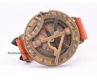 Vintage Steampunk Sundial Compass Wrist Watch W leather Bracelet Handmade