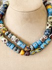 Vintage Ghana African Trade Bead Necklace Krobo Millefiori Glass Bead Trial 14   d