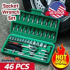46pcs Socket Wrench Set 1 4  Drive Ratchet Metric Kit Garage Car Repair Tool Us 