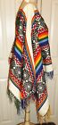 Vintage Colorful Fringed Woven Serape Poncho