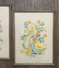 Set Of 2 Mcm Framed Embroidery Wall Hangings Cheery Bright Birds And Plants