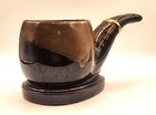 Planter Tobacco Pipe Large Vintage Redware Ceramic Brown Drip Glaze Mcm
