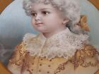 Antique Victorian Chimney Flue Cover Gold Glass Litho Print Portrait Woman Girl