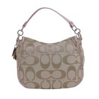 Auth Coach 2way Signature Bag 18981 Beige Pink Canvas Leather A