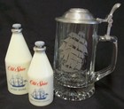 Vintage 1990 Old Spice Cologne After Shave Ariel Etched Glass Stein Set Italy