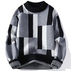 Autumn Winter Men s Mock Neck Knit Sweater Fashion Plaid Knitted Pullovers Men Y