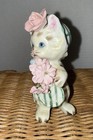 Vintage 1950 s Lefton Ceramic Kitty Cat Figurine W Flowers