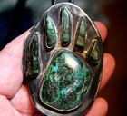 Large Old Navajo Handmade Sterling Silver   Carved Turquoise Stones Bolo Tie