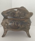 Vintage Antique Art Nouveau Gold Gilt Metal Footed Jewelry Casket Ornate Roses