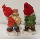 2 Vintage Ceramic Christmas Gnomes Elves Figurines With Red Knit Hats