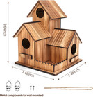 3 Hole Bird House Outdoor Wooden Hanging Bluebird Finch Cardinal Feeder