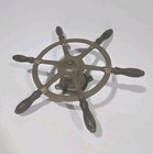 Vintage Brass Ships Wheel Helm 6 Spoke Wood Handles Pedestal Mount- 15  Diameter
